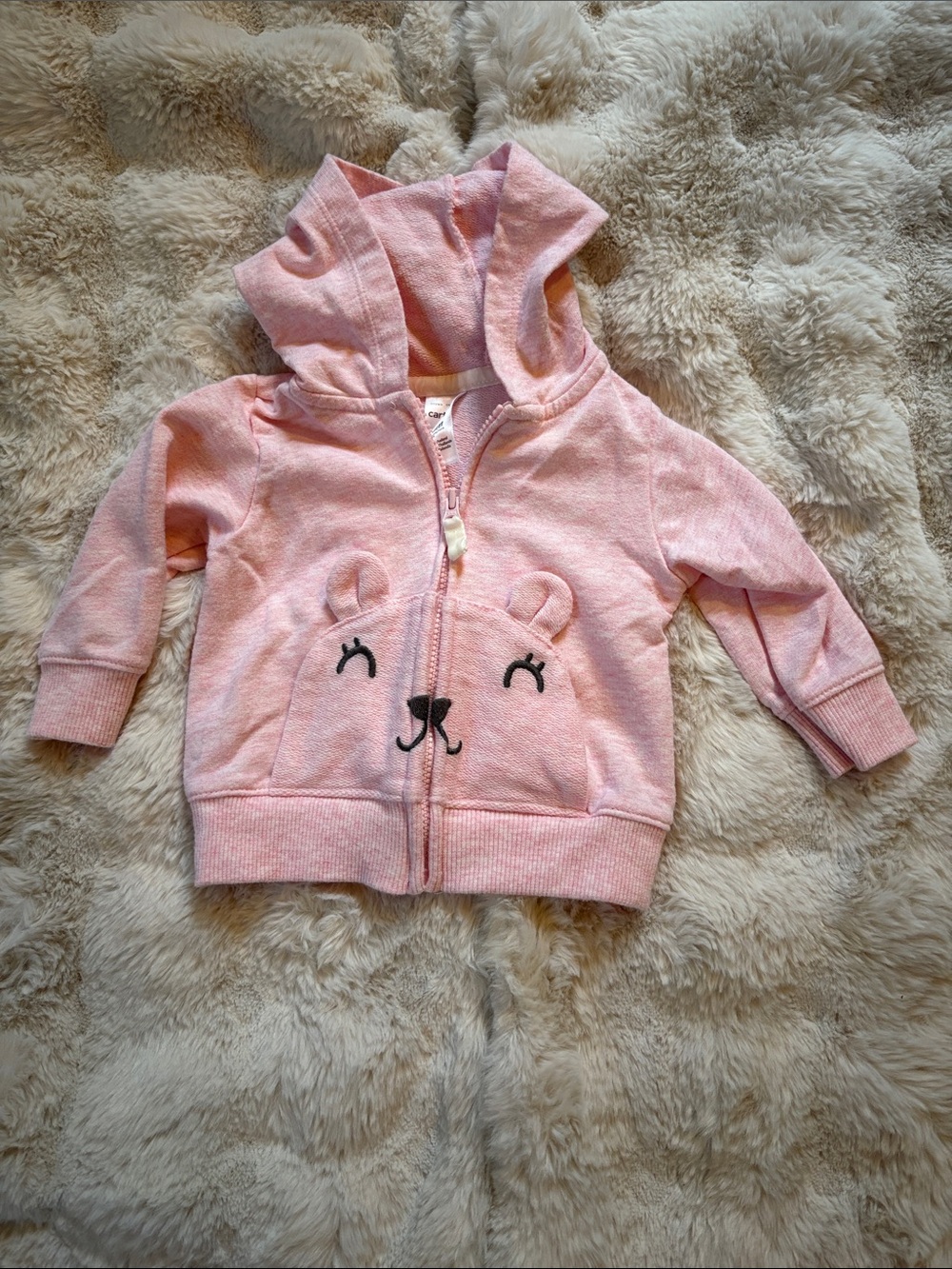Pink Baby Hoodie with Bear Face